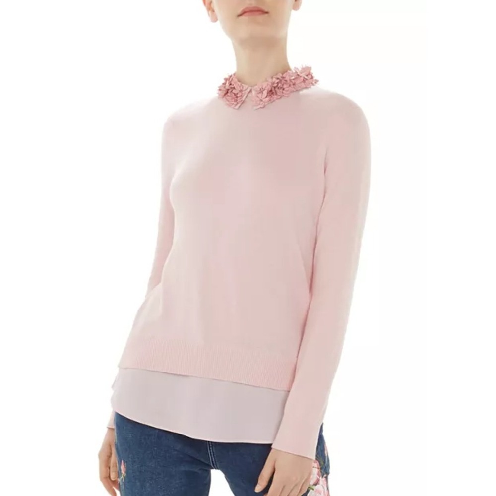 Ted Baker Coquette Pink Silk Blend Floral Embellished Sweater Soft Girl Size 2